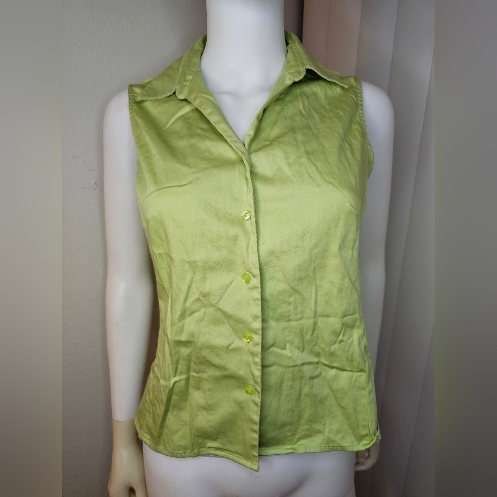 Merona Sleeveless Cotton Button-Up Top Size M Lime Green Madr In Hong Kong